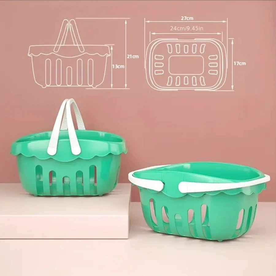 Snijden Speelvoedselspeelgoed voor kinderkeuken, alsof fruit- en groenteaccessoires met winkelopbergmand, plastic minigerechten