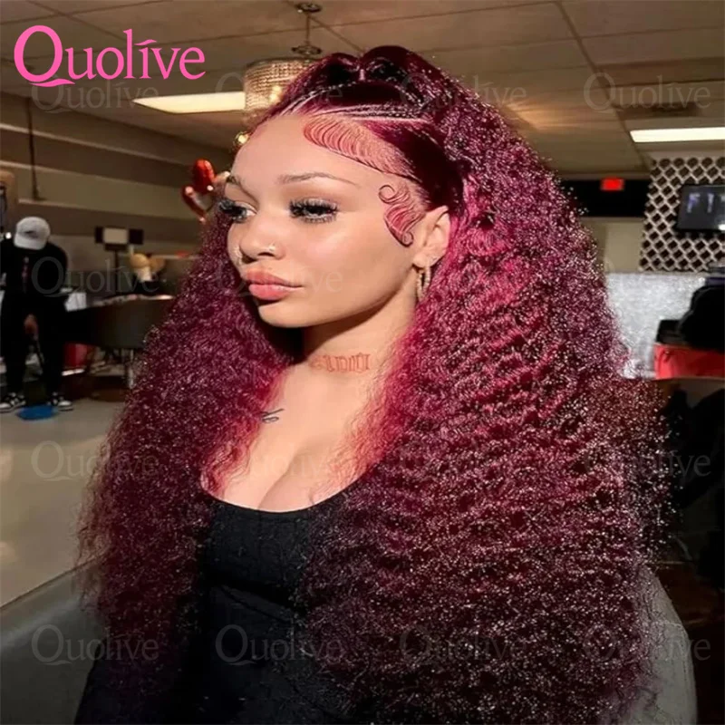 

30-дюймовый парик из натуральных волос 99J Burgundy, 13x6 HD Deep Wave, с кружевной передней частью, плотность 200%, 13x6 Water Wave, кудрявый, для женщин