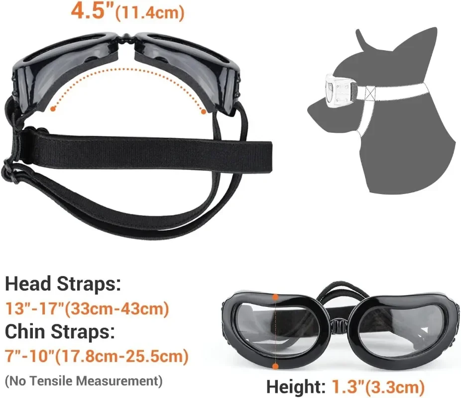 Dog Sunglasses Small Breed UV Protection Small Dog Goggles Wind Dust Proof Small Goggles with Adjustable Straps Clear