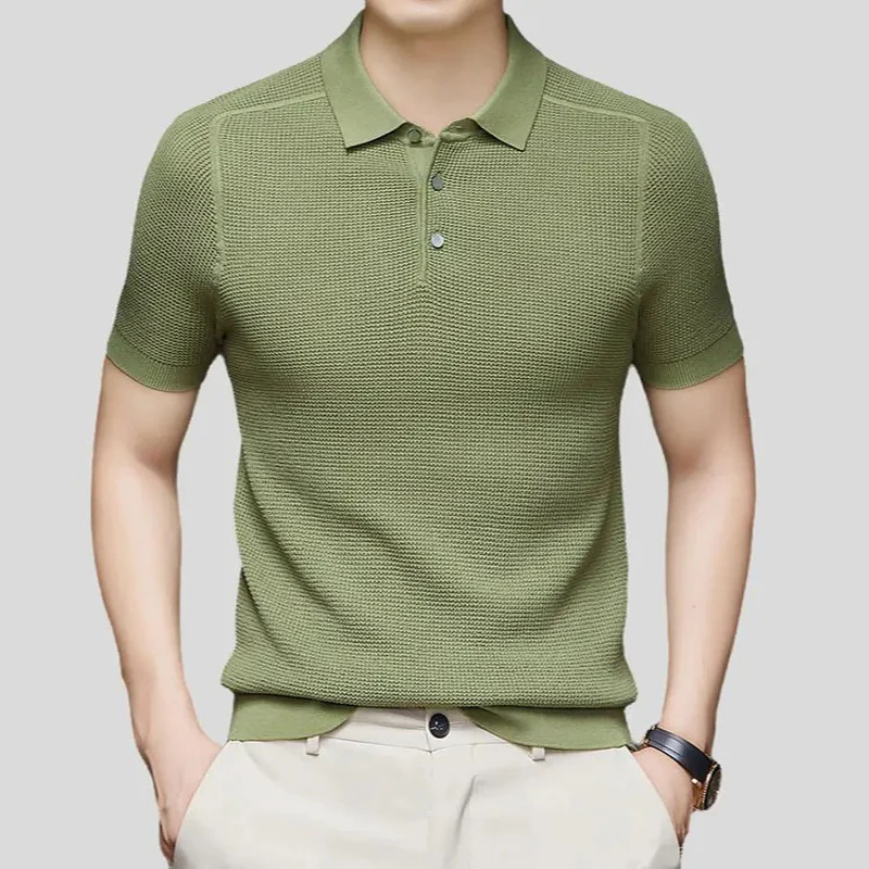 

Autumn 2025 Men's Slim Fit irt f Sve Knitted Comfortable Breathable Turn-down Collar Base irt Lightweight Summ...