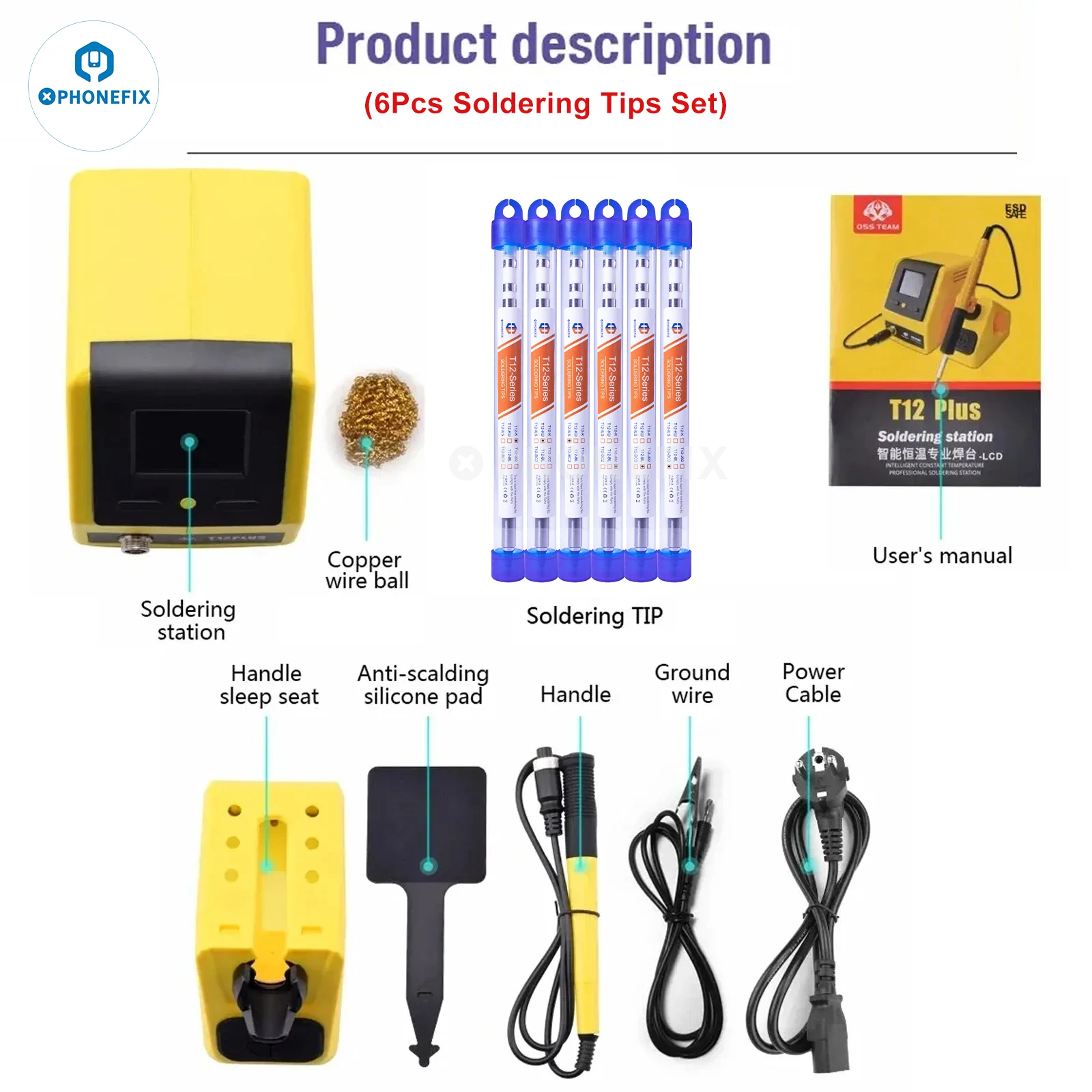 

OSS T12 Plus Intelligent Electronic Soldering Iron Station With 6 T12 Tips Fast Heating Tin Melting For Phone PCB Welding Repair