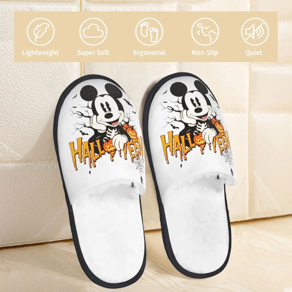 Disney Mickey Mouse Halloween Slippers for Woman Man House Shoes Warm Indoor Slippers