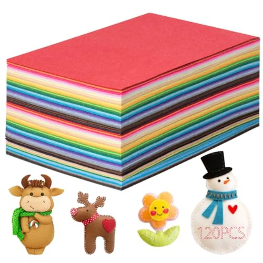 

120 Pcs Felt Fabric Sheets 8x12 Inch DIY Felt Sheets 1mm Thick Non-Woven Patchwork Material for Sewing Projects and Decoration