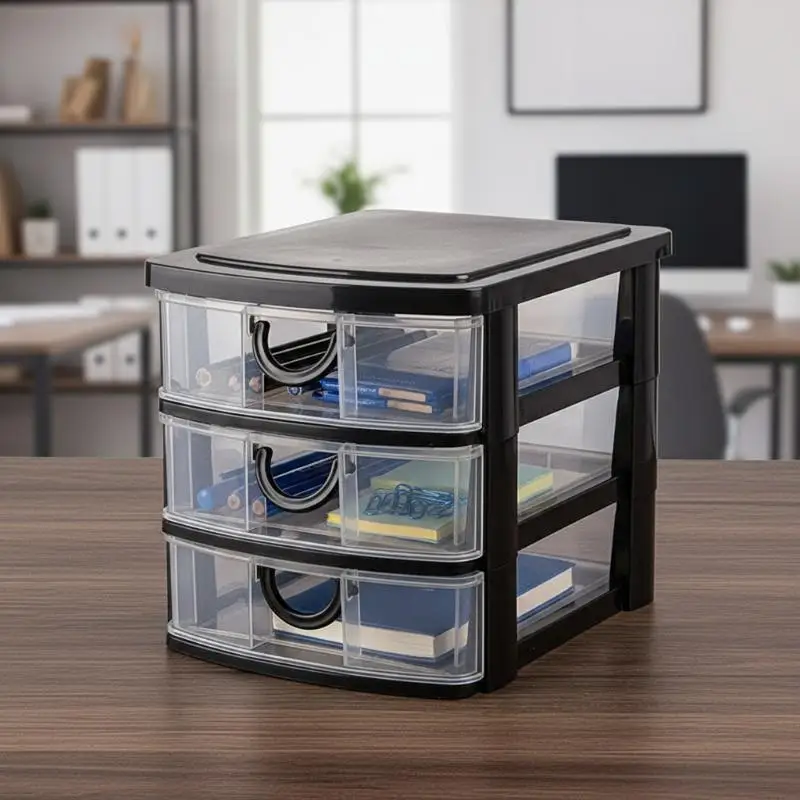 3-Drawer Cosmetic Organizer Box With Transparent Drawers - Durable Plastic Cosmetic Storage Box For Cosmetics Bathroom