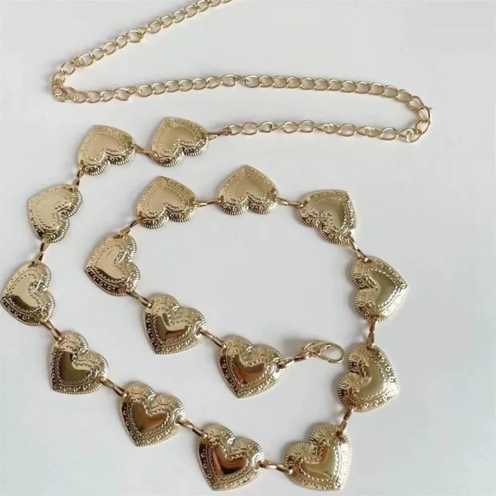 

Decorative Metal Women Waist Belt Body Jewelry Solid Color Love-Heart Chain Belt Adjustable Tassel Waist Chain Women