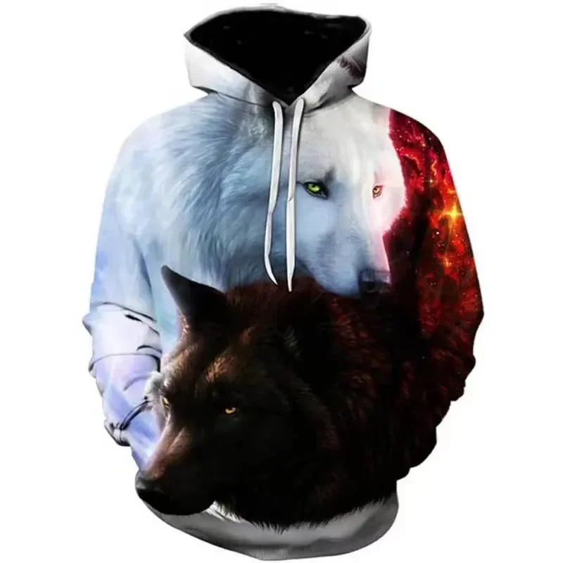 2023 Autumn Fashion New Lover Wolf Men\'s Hoodie 3D Wolf Pattern Loose Fall Sweatshirt Men\'s Street Hoodie Funny Hoodie Brand