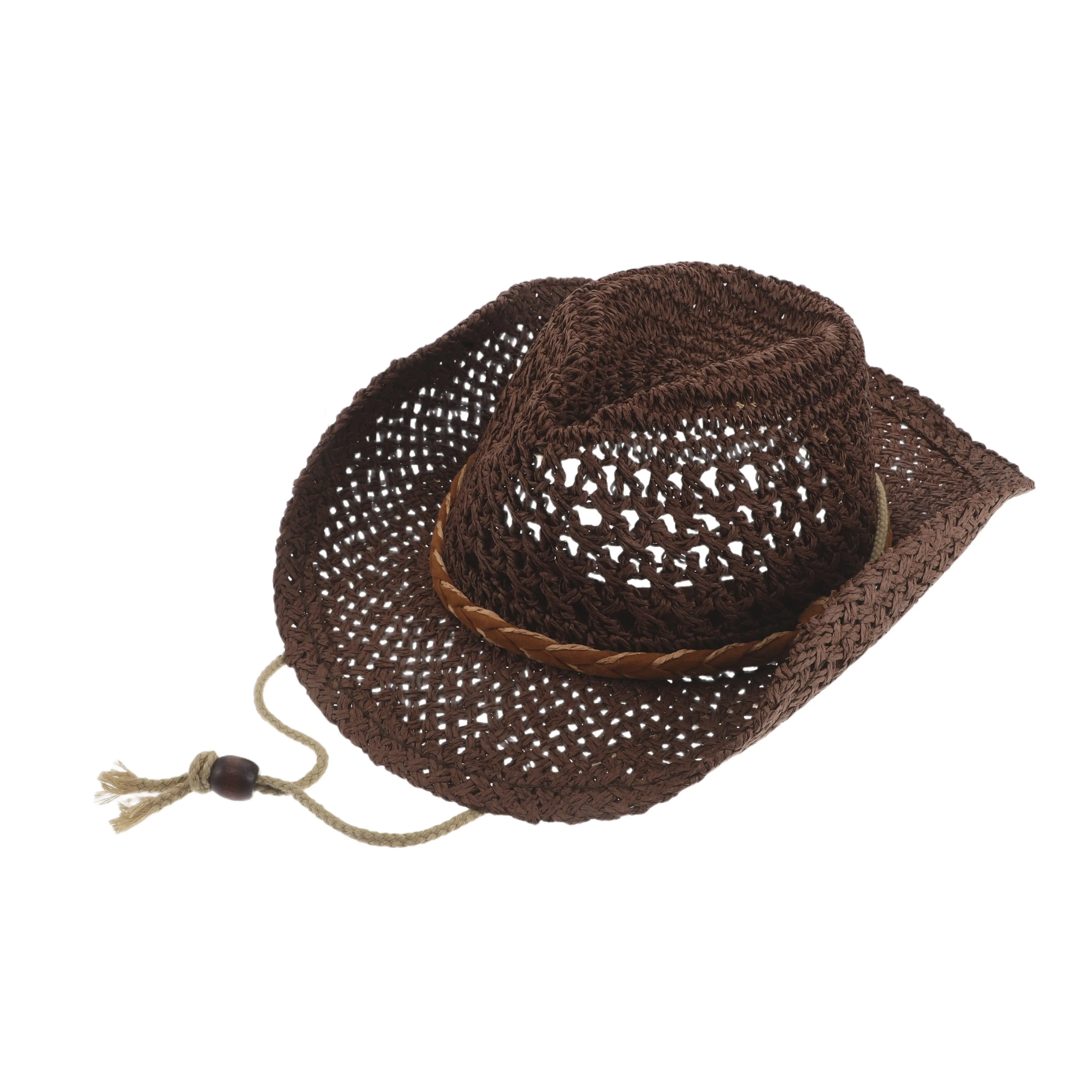 麦わら帽子、子供用、通気性、軽量、つば広、日焼け防止、あご紐 - Cowboy Hat Straw のレビューと価格