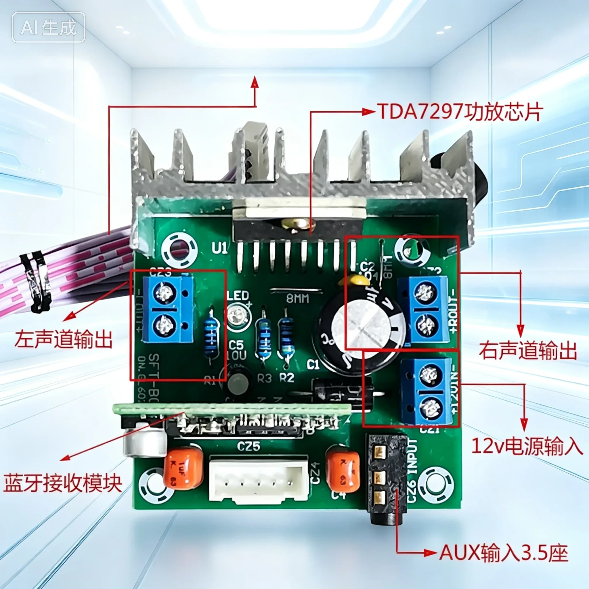 for TDA7297 Bluetooth 5.0 Digital Amplifier Board 2.0 Dual‑Channel 2*15W Stereo 12V Wireless Audio Modification
