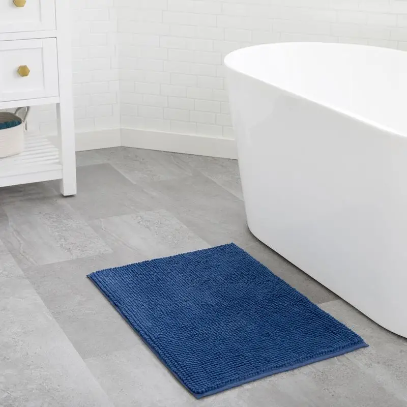 

Chenille Bath Mat 17x24 Navy Blue Soft Absorbent Non-Slip Area Rug for Bathroom Decor