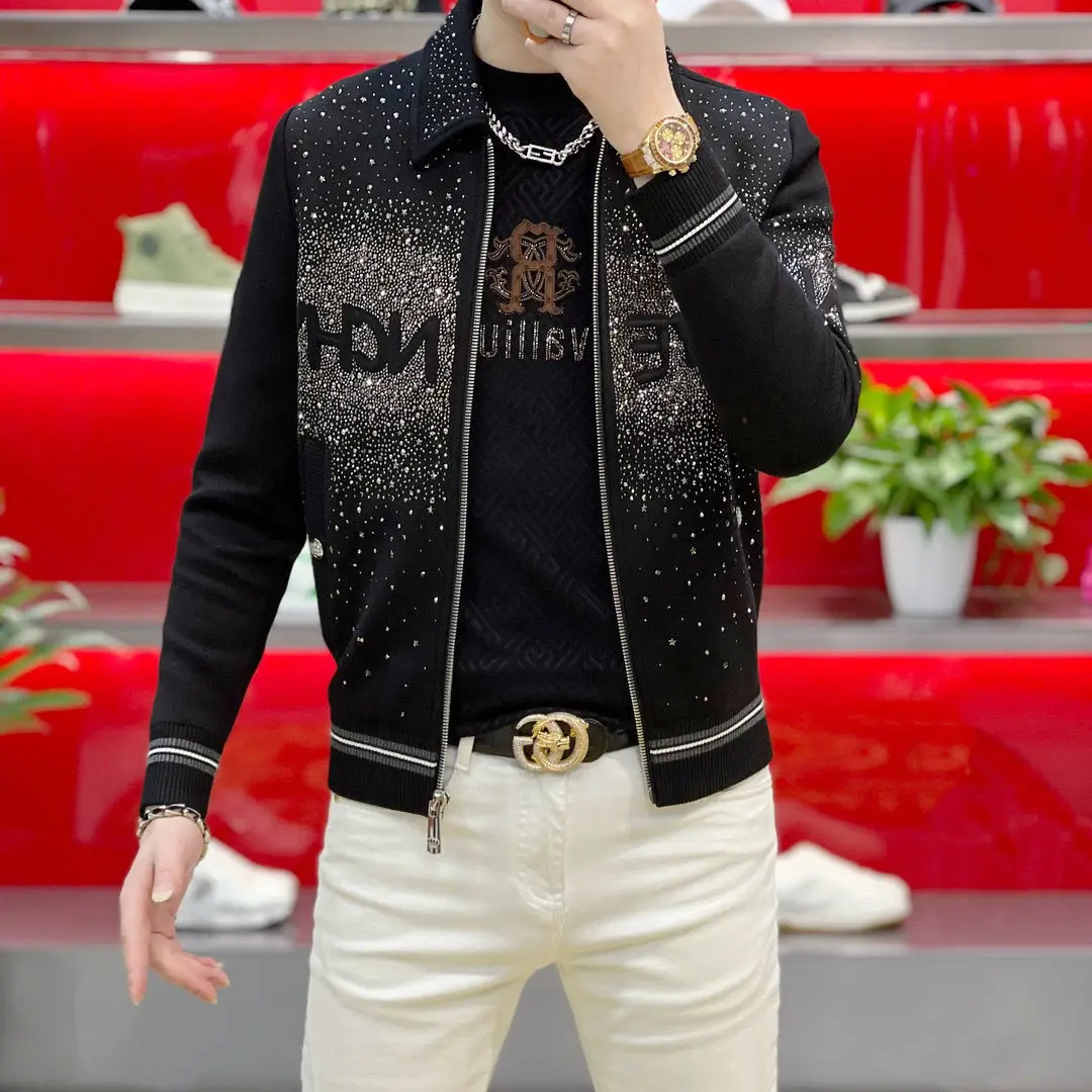 

2025 new autumn and winter gypsy European men's heavy industry hot diamond trendy jacket men's coat
