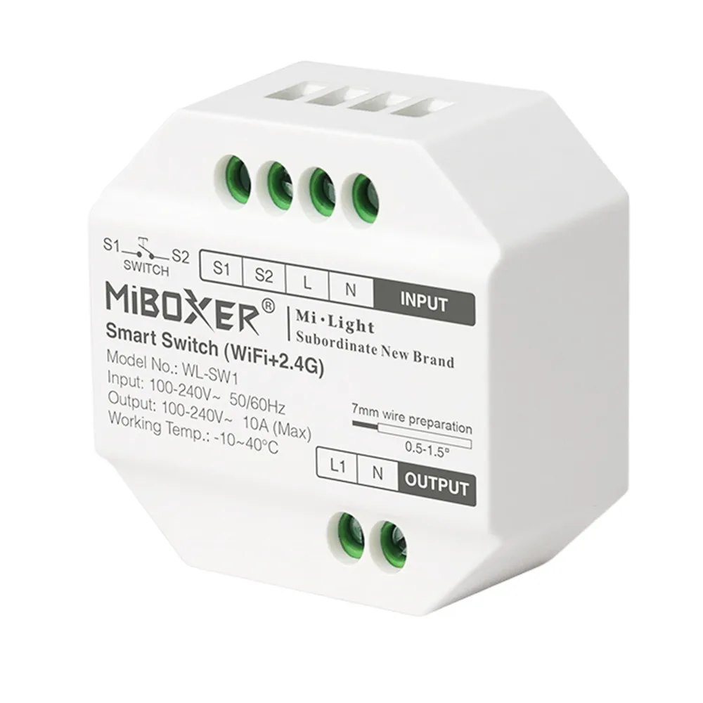 

MiBoxer Wifi+2.4G Smart Switch RF Push Dimmer WL-SW1 LED Controller 100-240V App /Voice /Remote Control