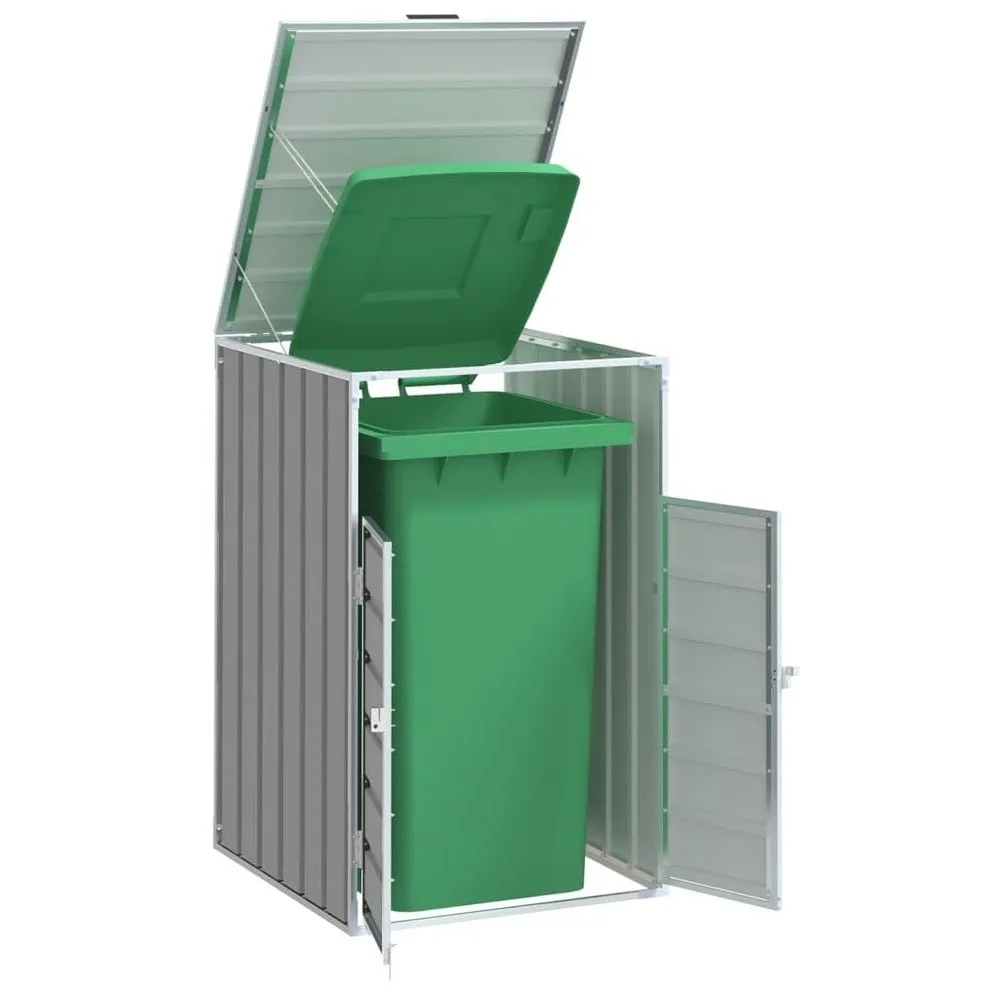 Wheelie Bin Storage for Single Trash Can Outdoor Garden Garbage Bin Shed Powder Coated Steel Enclosure with Lid and