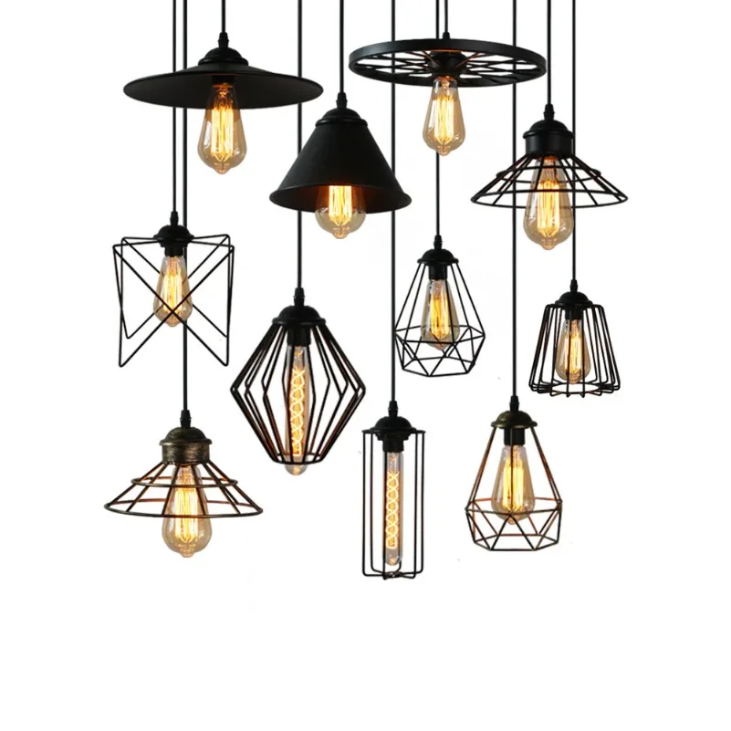 American Retro Industrial Loft Single Head Iron Cage Pendant Lighting for Cafe Aisle Dining Room Bar Counter