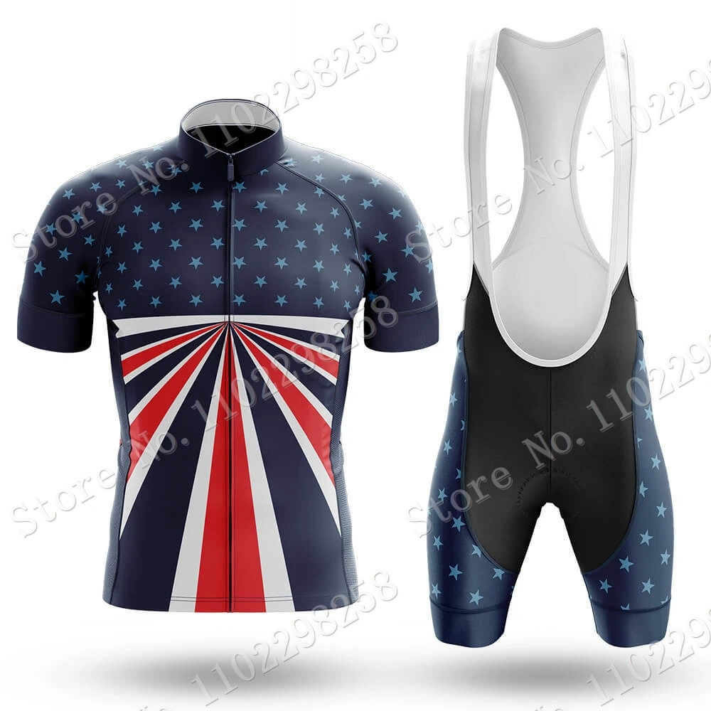 2024 USA Team National Cycling Jersey Set Blue Short Cycling Clothing Shirt Road Bike Suit Bicycle Bib Shorts MTB Ropa Maillot