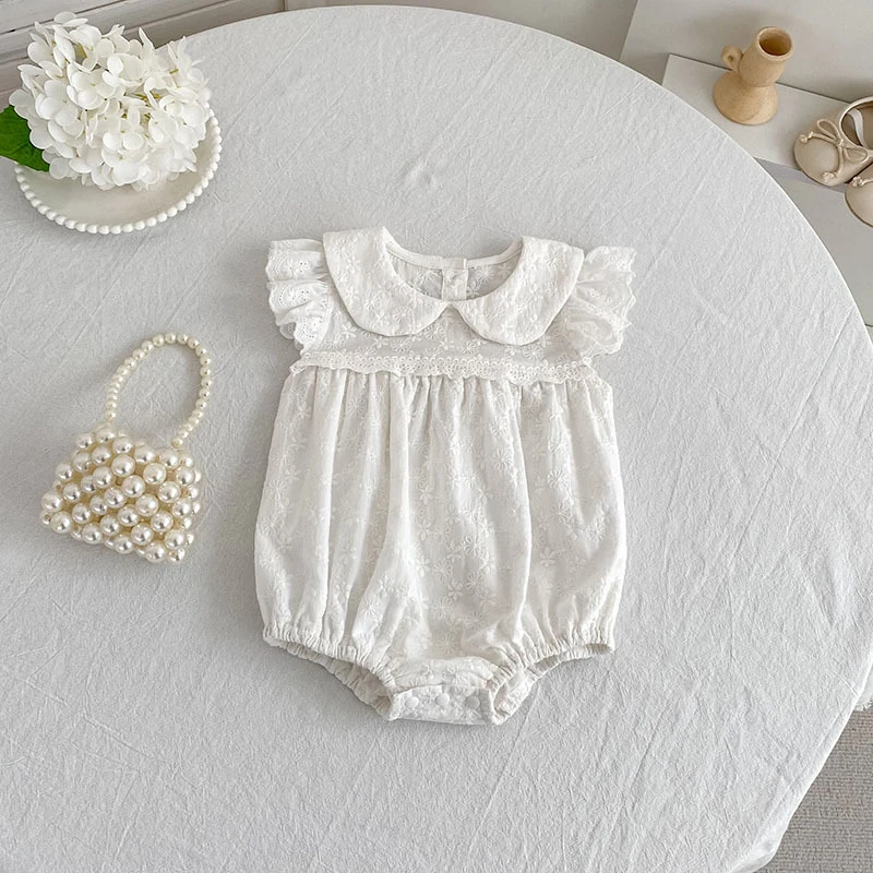 2026 Baby Girl Summer 0-24M Newborn Lace Ruffles Party Romper Girl Lightweight Clothing Embroidered Sleeveless Romper