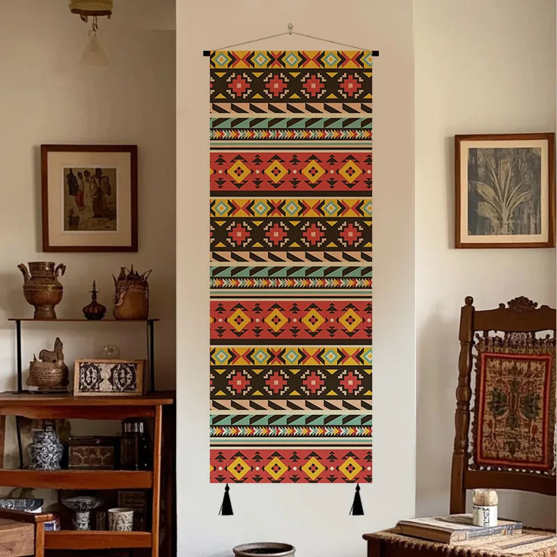 1pcs 45x120cm Bohemian Handmade Fabric Tapestry Wall Hanging Artistic Wall Decor for Bedroom Guesthouse and Inn Background Decor