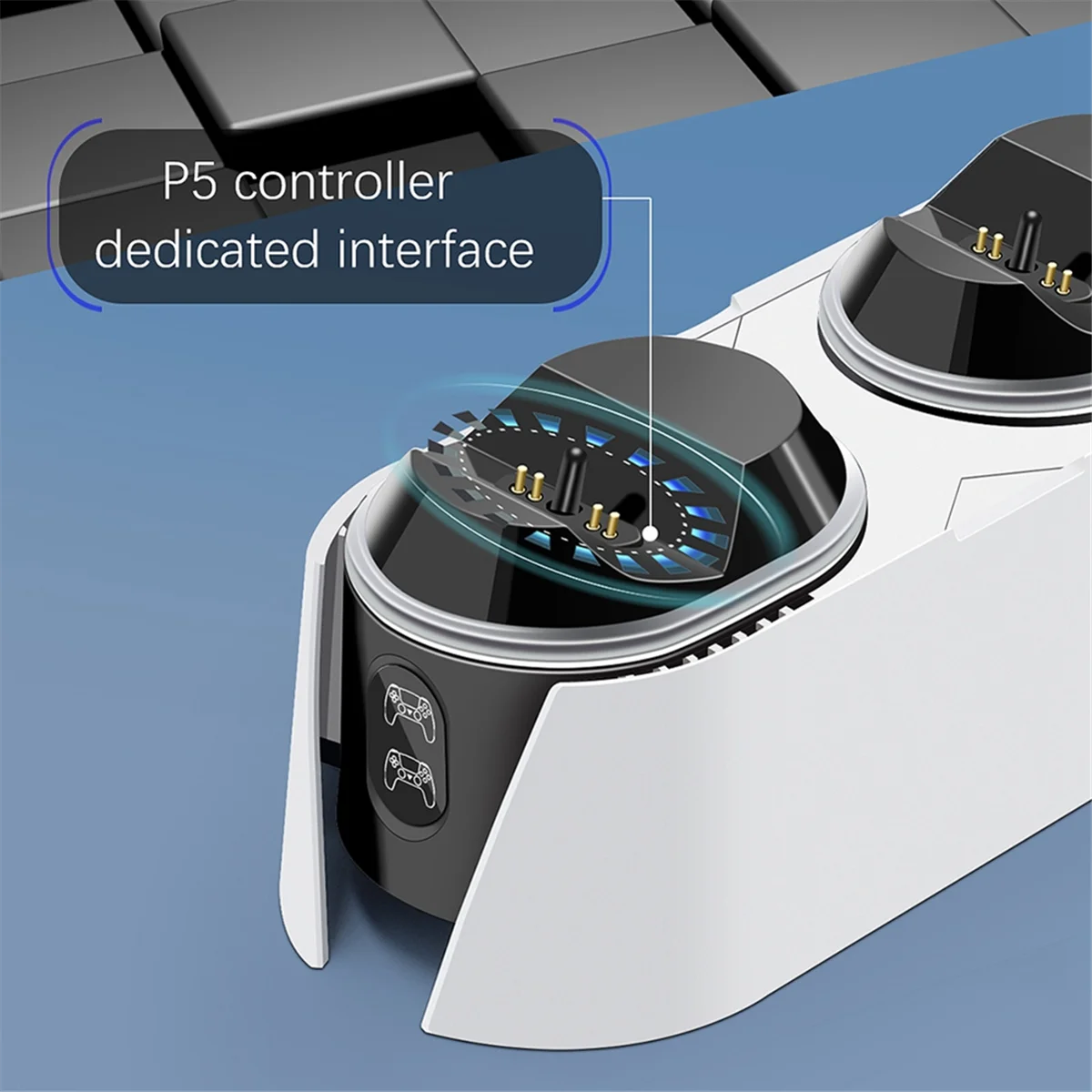 شاحن مزدوج سريع لوحدة التحكم اللاسلكية PS5، قاعدة شحن USB، حامل LED للوحة ألعاب عصا التحكم PlayStation 5