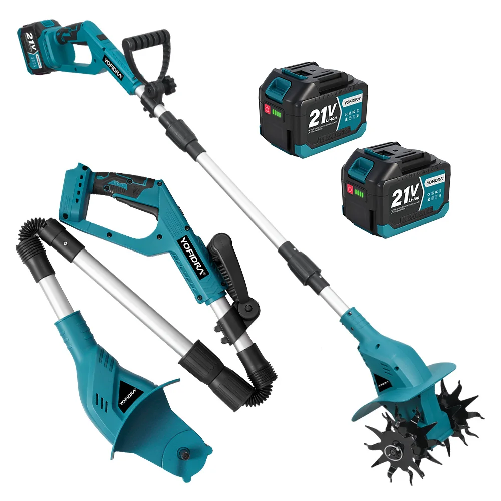 YOFIDRA Elektrische Gartenfräse, Kultivator, Vertikutierer, faltbare Bodenfräse, Bodenlockerer, Gartenwerkzeug für Makita 21V Akku – Detail 5