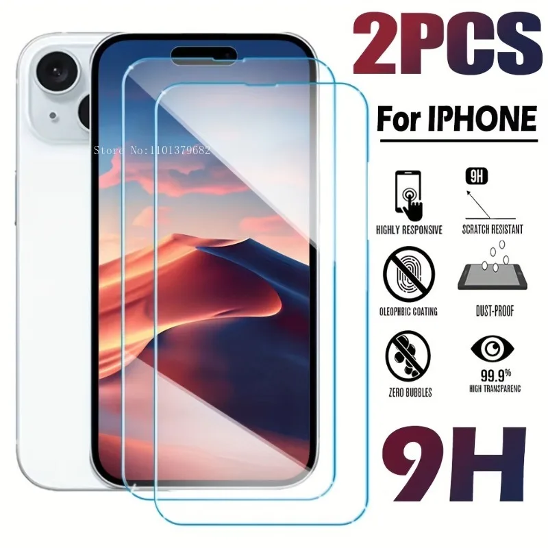 

2Pack 9H Hardness Tempered Glass Screen Protector for iPhone 16 15 14 13 12 11 Pro Max 6 7 8Plus XR XS Max Glass Film