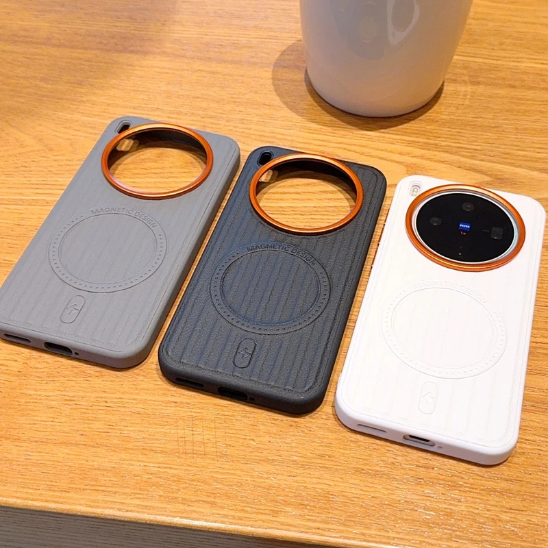 

For Vivo X300 X200 X100 Pro X100s Pro X300 Ultra Case Magnetic Ripple Corrugated PU Leather Texture Ultra-thin Protective Cover