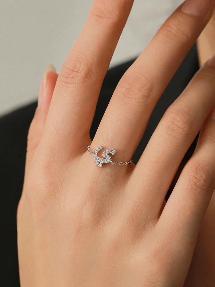 925 Sterling Silver Fashion Simplicity 26 Letters Zircon Ring For Women Engagement Wedding Luxury High Quality Fine Jewelry