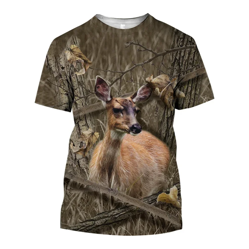 Jungle Camouflage Animal T-Shirt Men\'s Outdoor Hunting Sport Camo Tees Quick Drying Short Sleeve O-Neck Loose T Shirts Tops