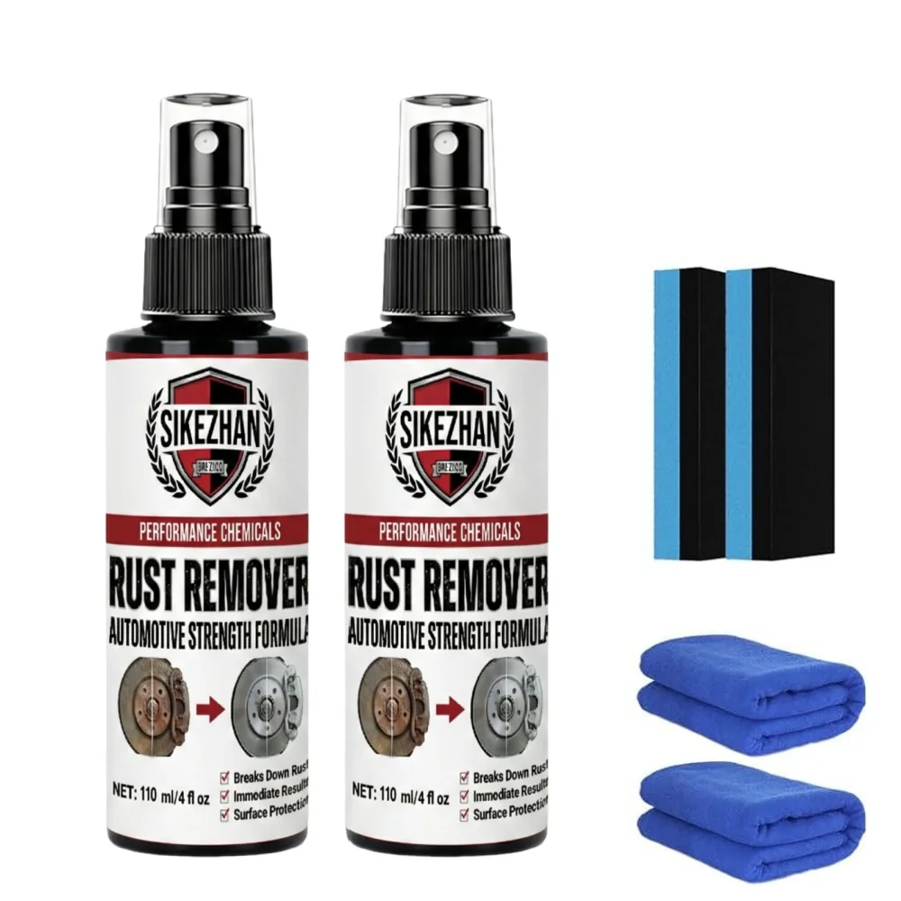 Iron Dust Rust Remover Spray Multi Purpose Cleaner for Car Wheels Metal Surfaces Auto Detailing Kit with Sponge and Towel
