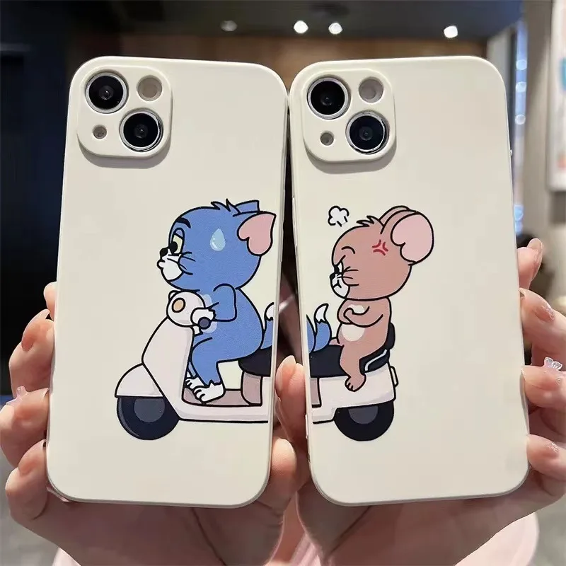 Cat and Mouse For Apple 14/15 Couple Phone Case iPhone 13/12 Promax Soft Adhesive 11 Straight Edge XR Full Package Tom Jerry