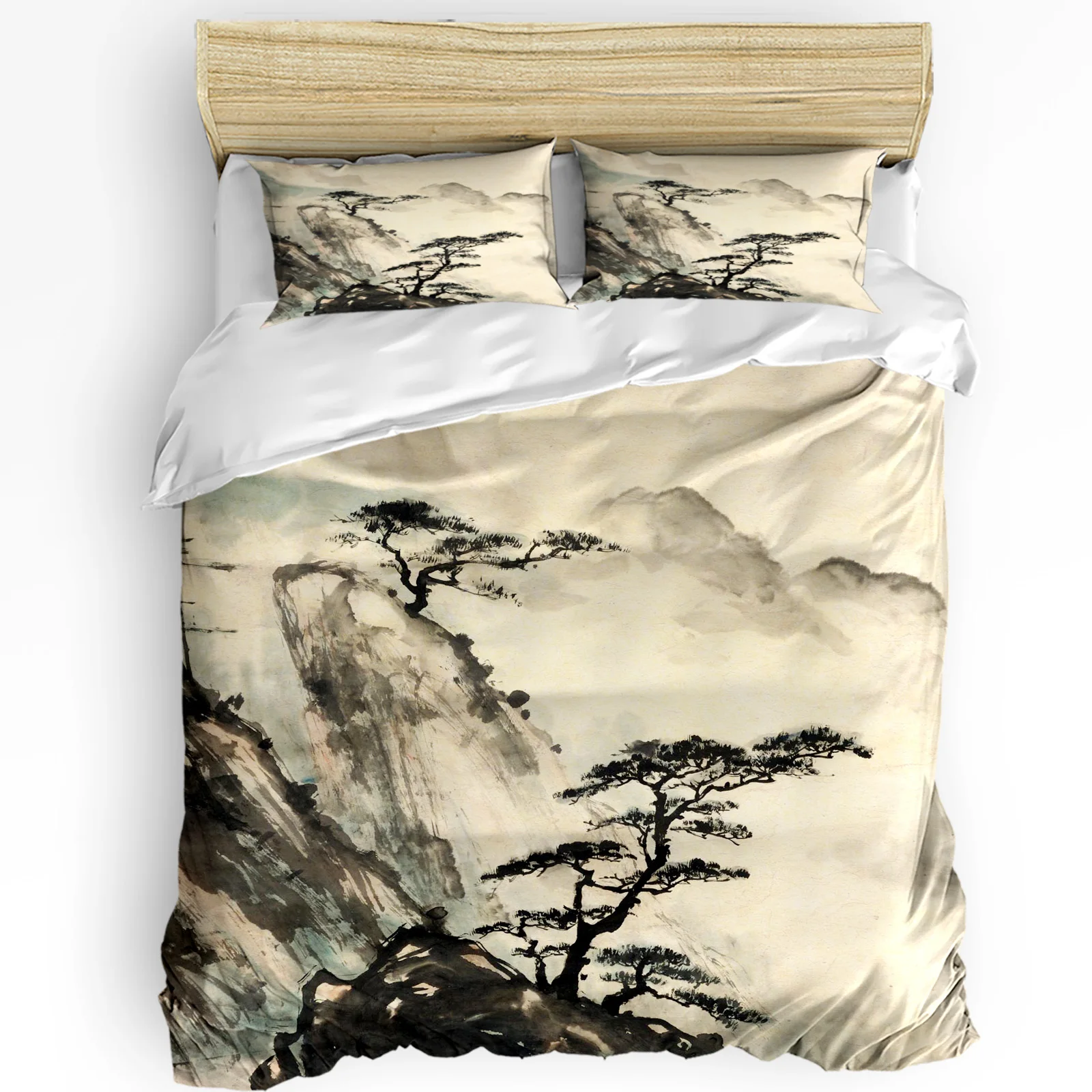 Landscape Ink Painting Chinese Style 3pcs Bedding Set For Bedroom Double Bed Home Textile Duvet Cover Quilt Cover Pillowcase