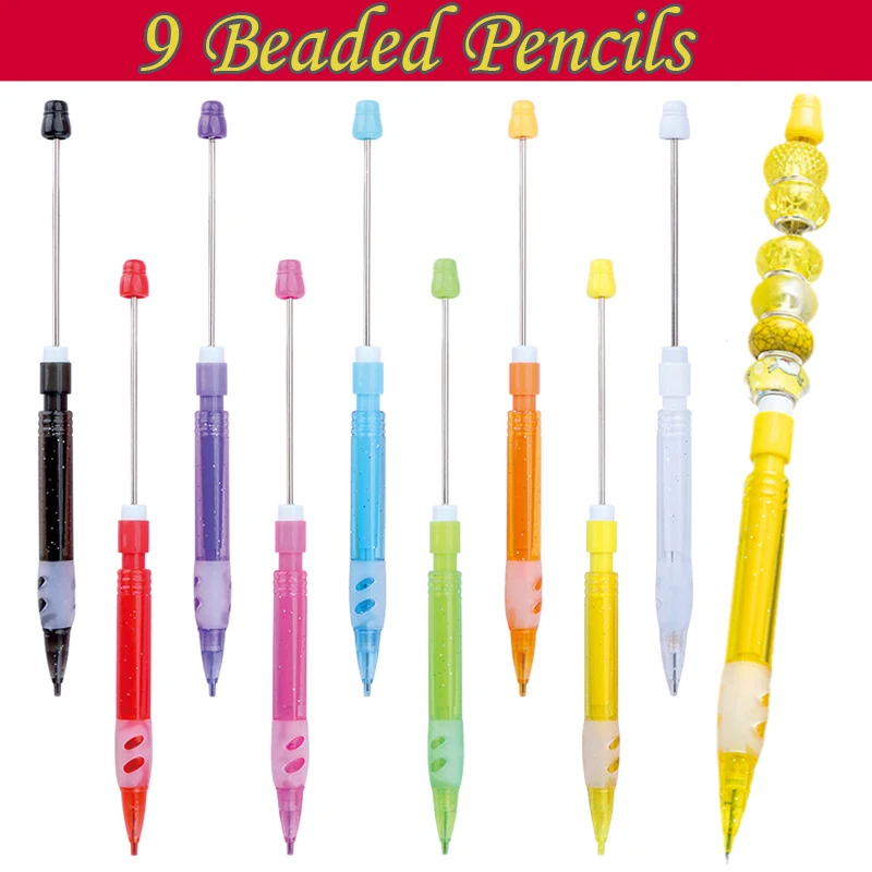 

9Pcs DIY Beaded Pencil for Students Non Sharpening Pencil 0.5 Non Refilling Beadable Automatic Cute Writing Pencil Wholesale