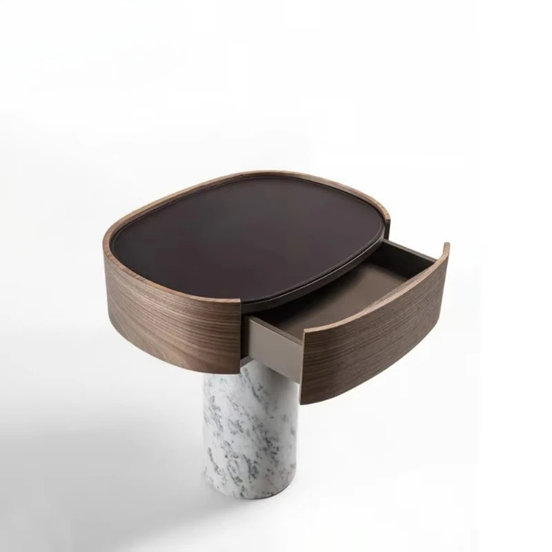 Simple natural marble base Solid wood desktop Side table Living room Bedroom Bedside table Side cabinet