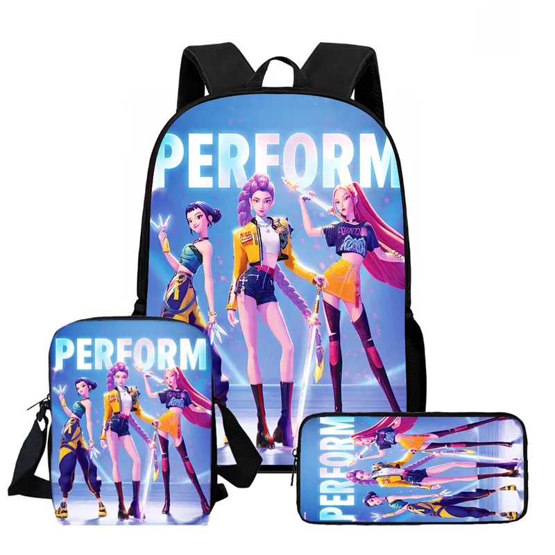 الكرتون K-Po-p Dem-on Hu-nter حقيبة المدرسة مع حقيبة كتف حقيبة أقلام رصاص لرياض الأطفال ، حقائب مدرسية خفيفة الوزن #1