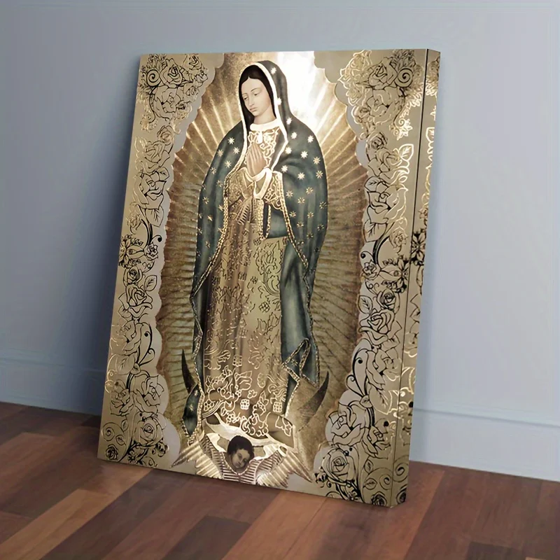 1pc Exquisite Wooden Framed Canvas Painting of Our Lady of Guadalupe - Vibrant Wall Art Print with Sturdy Frame, Ready to Hang