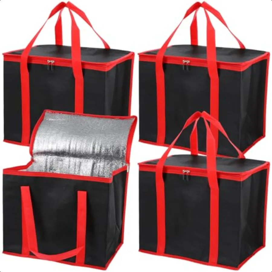Confezione da 4 borse per la spesa riutilizzabili isolate, borsa termica XLarge e scaldavivande, borse pieghevoli per la consegna di pizza, borse frigo
