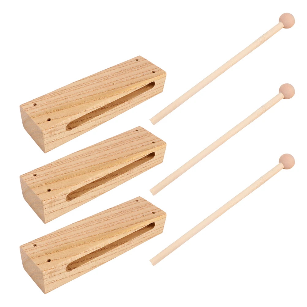 

3 Sets Orff Percussion Instrument Kids Finger Castanets Beech Wood Temple Blocks for Child