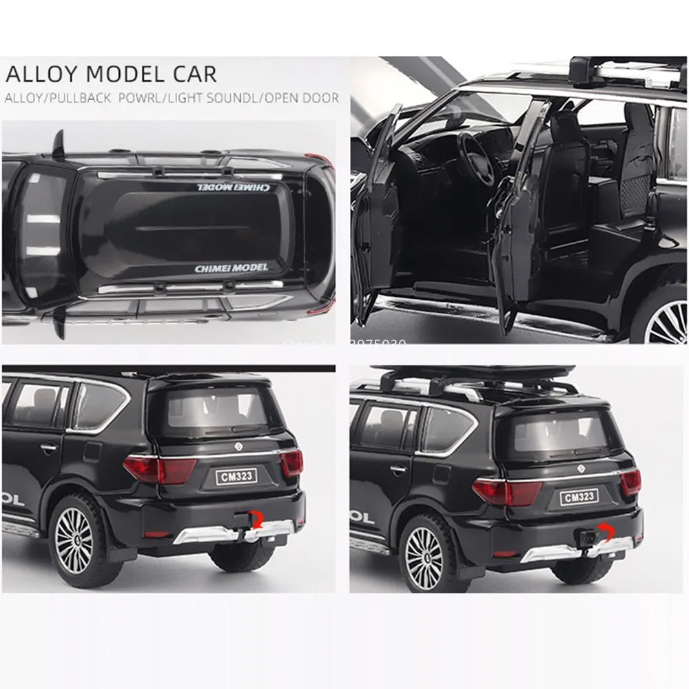 1:32 Nissan Patrol Cars Toys Alloy Diecast Models with Pull Back Light Sound Miniature Vehicle Rubber Tires Car Model Boys Gifts