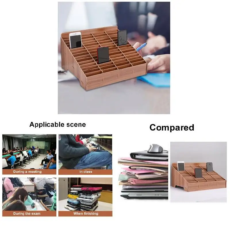 Multi-grid Wooden Mobile Phone Storage Box Desktop Organizer For Office Classroom