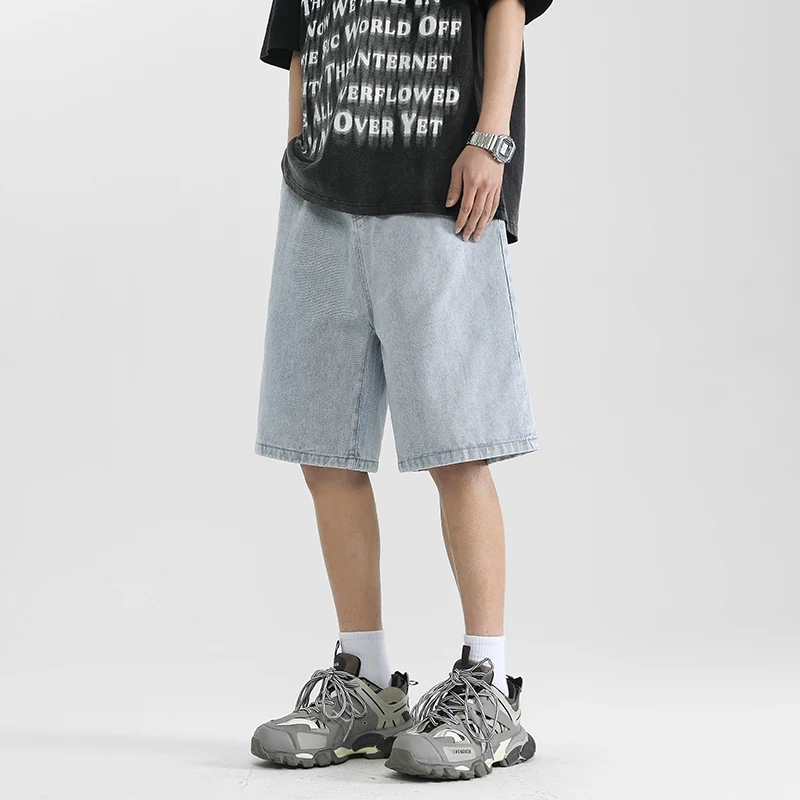 شورت دينم للرجال 2025 صيفي جديد بقصة ضيقة شورت كبير ماركة أمريكية عالية الشارع ريترو فضفاض مغسول عتيق من قماش الدنيم sho