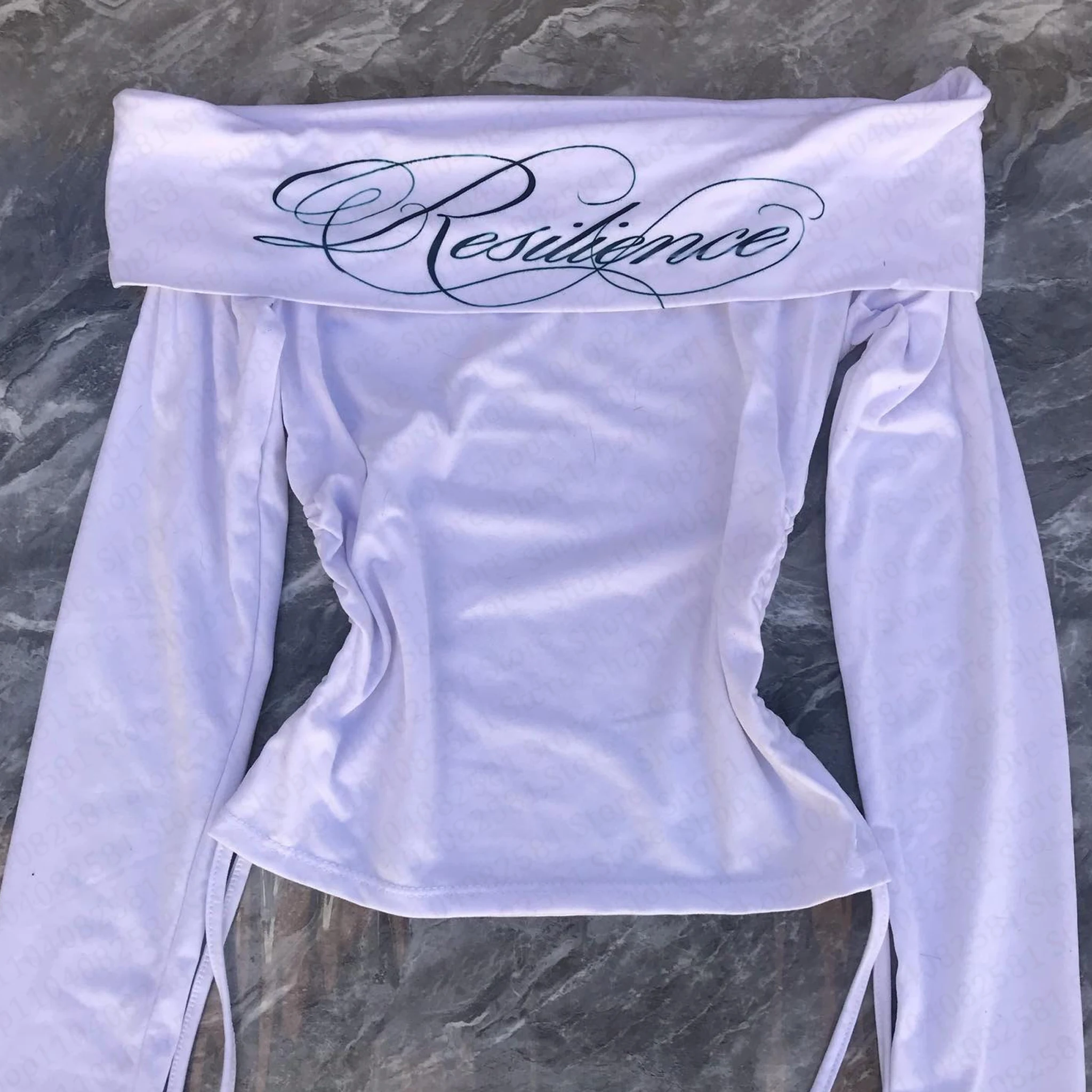 Gothic Aesthetic Fashion Letter Print Casual White sexy Casual Long Sleeved Spicy Girl Tight Fitting Women's Top Emo Girl punk
