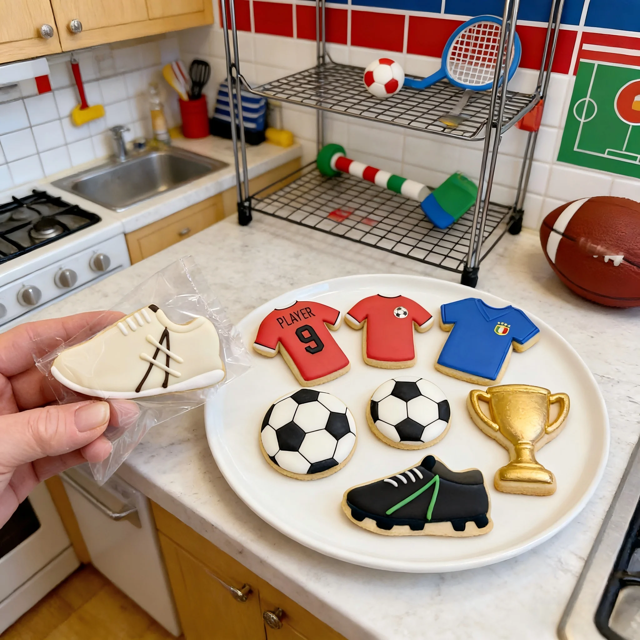 4PCS Cookie Cutter Set, Stainless Steel Food Grade, Smooth Reusable Easy Clean, Baking Molds Cutters, Football Themed Party Home