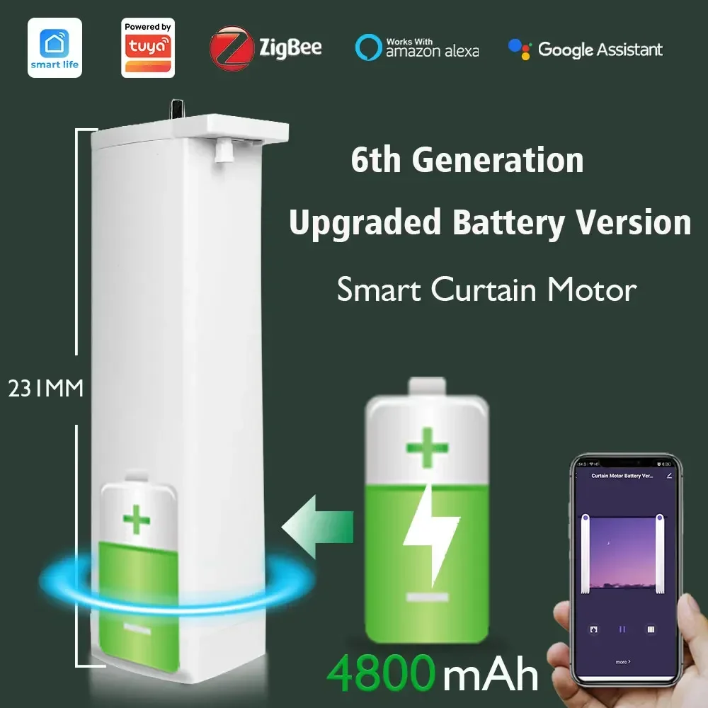 SZMYQ 46KG Load Smart Curtain 4800mAh Battery Powered Zigbee Remote Electric Automatic Curtain Motor For Smart Home Products