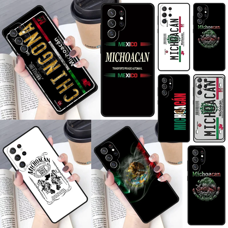 Michoacan License Plate Embroidery Cover For Samsung Galaxy S23 Ultra S22 S20 S21 FE S8 S9 S10 Plus Note 10 20 Ultra phone Case