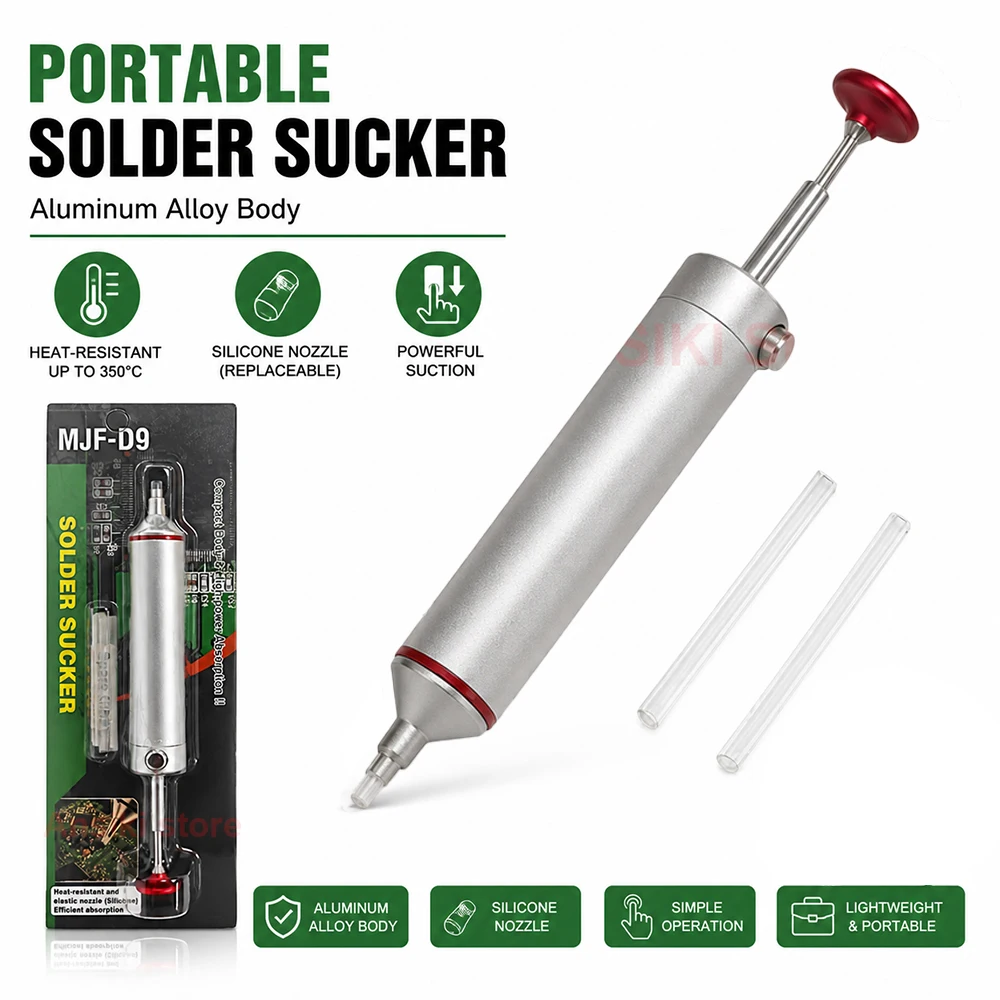 ANSIKI MJF-D9 Portable Aluminum Alloy Desoldering Pump Strong Suction Solder Sucker for Electronics PCB Soldering Repair image 2