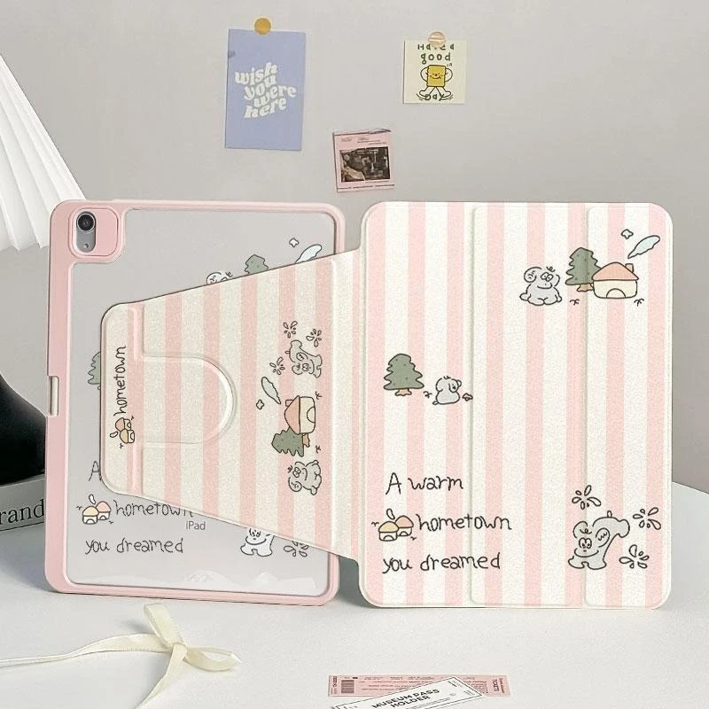 

Smart Case with Pen Holder for Ipad Air 4th Generation Case Air 2/3 10.5 Ipad Mini6 8.3 Pro 11 2nd 3rd 4th Cute Striped Puppy