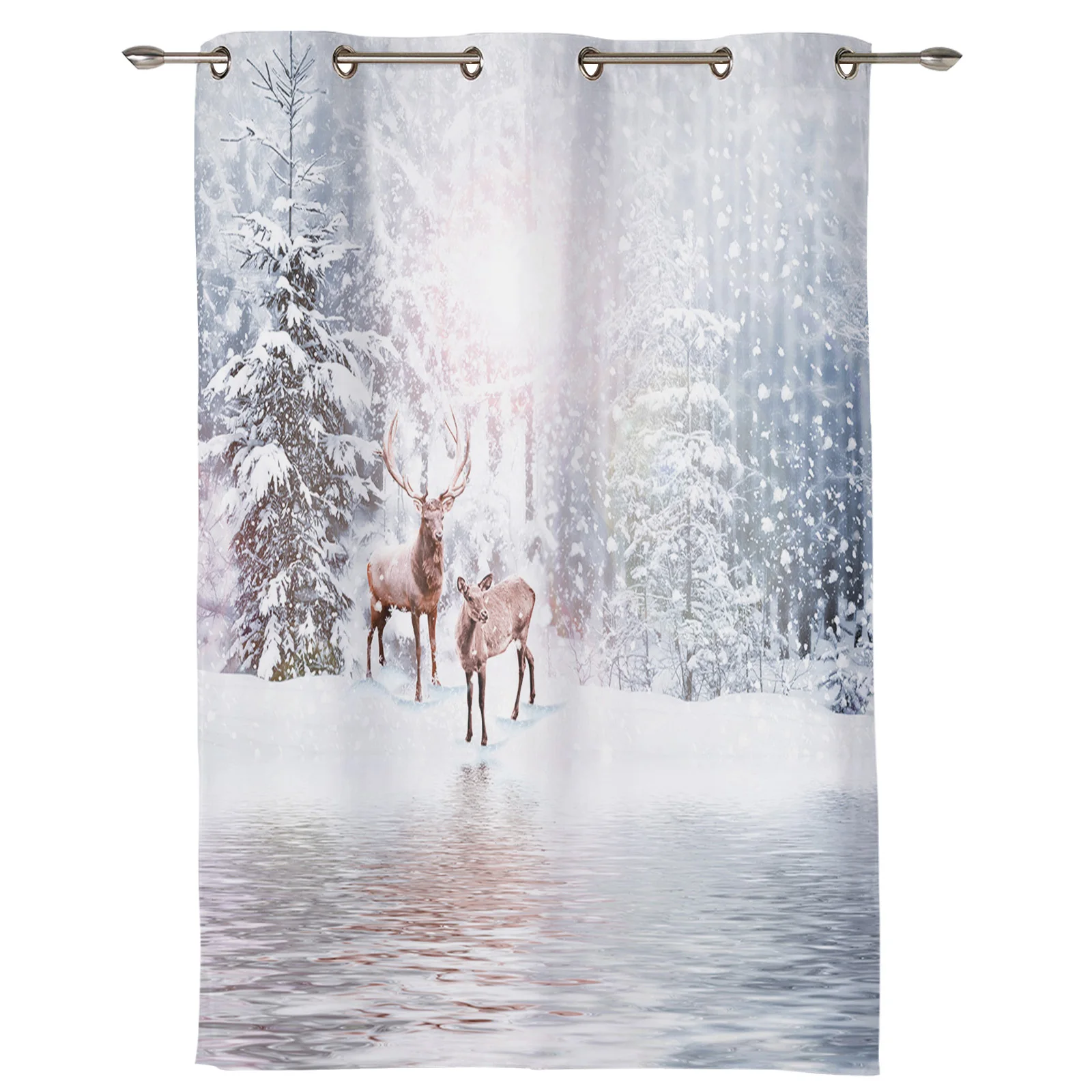 Christmas Forest Snowflakes Reindeer Window Curtains for Living Room Luxury Bedroom Decor Curtains Kitchen Balcony Drapes