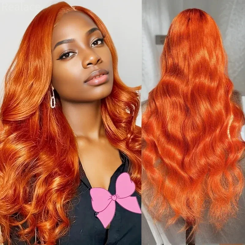 13x6 Orange Ginger 100% HD Lace Frontal Human Hair Wig Body Wave Front For Women Choice 30 40 Inch Tanie brazylijskie peruki na sprzedaż