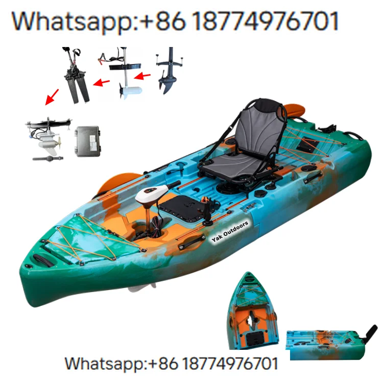 2025 New Modular 9ft Wide Stable Motorized Ka Easy Store Plastic Fishing Kajak with 2 Person Capacity Pedal Drive for Fishing