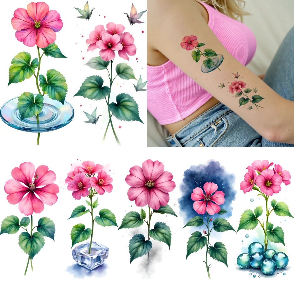 

9 шт. временная татуировка природа цветок временные татуировки наклейки часы цветок луна цветок акварель для рук