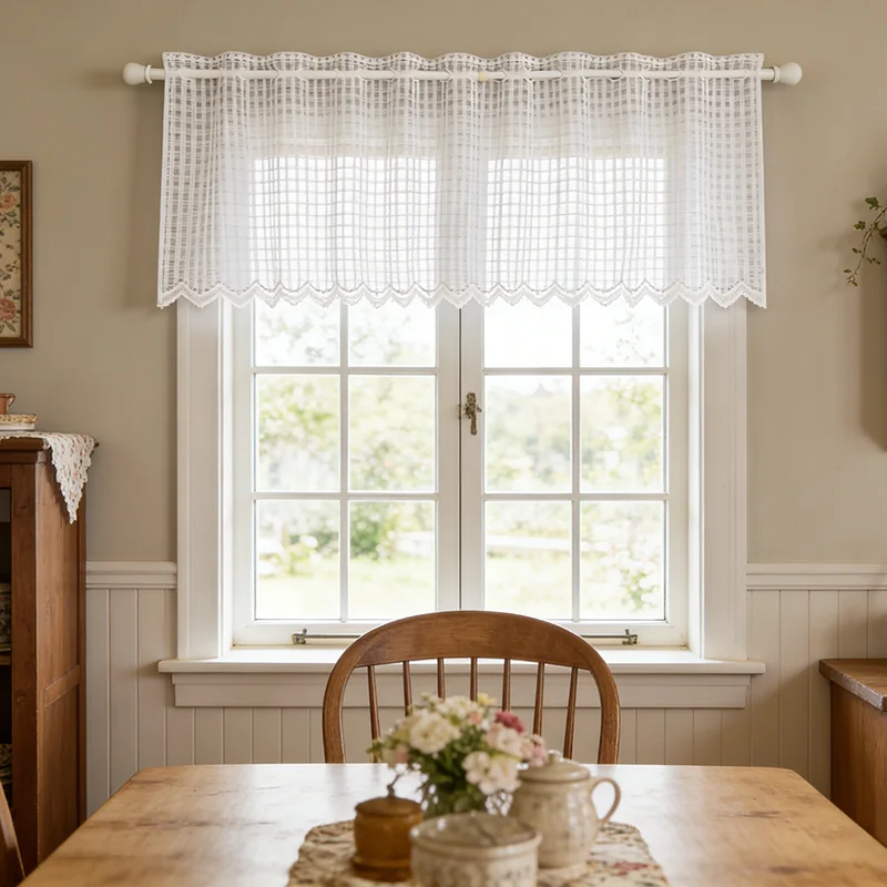 1pc Nordic Minimalist Small Grid Coffee Color Curtain Half-Length Kitchen Decorative Window Treatment Home Decor