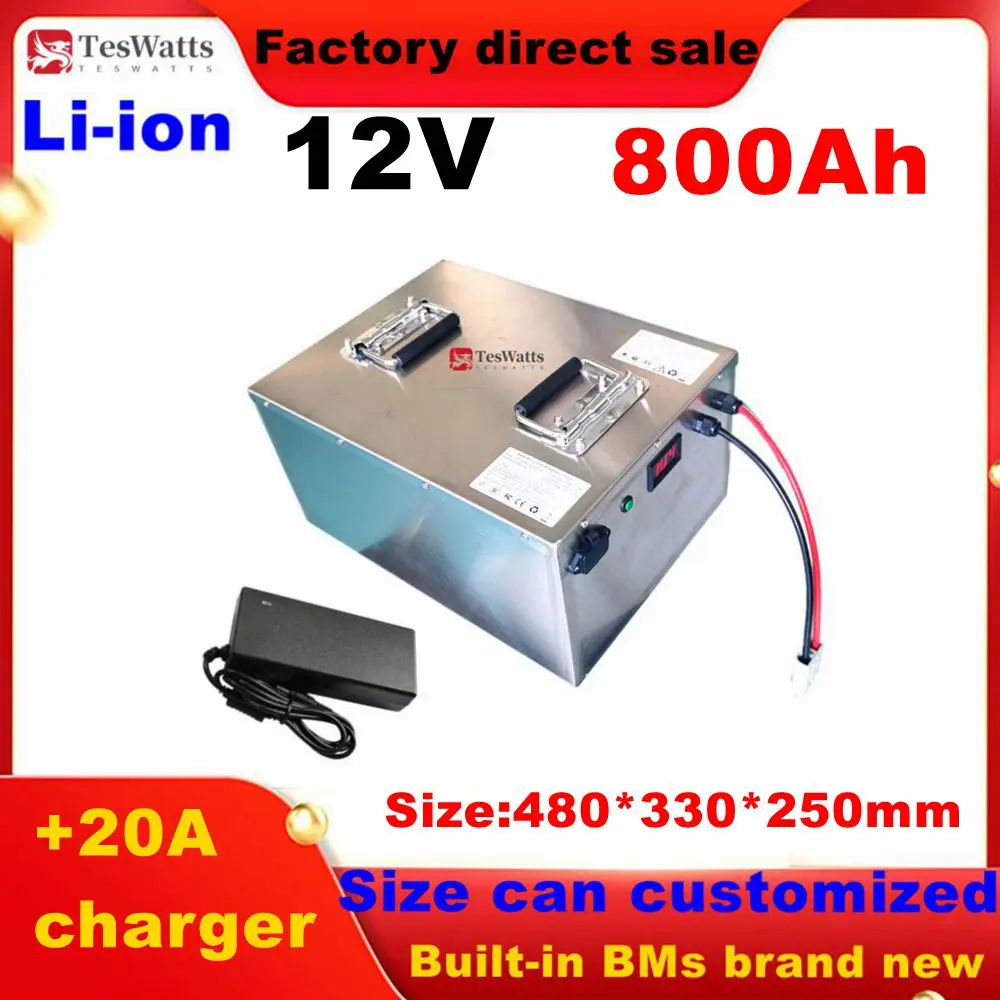 

Powerful 12V 800Ah lithium ion battery pack built-in BMS for RV solar system Steamer Machine motorhome +20A charger